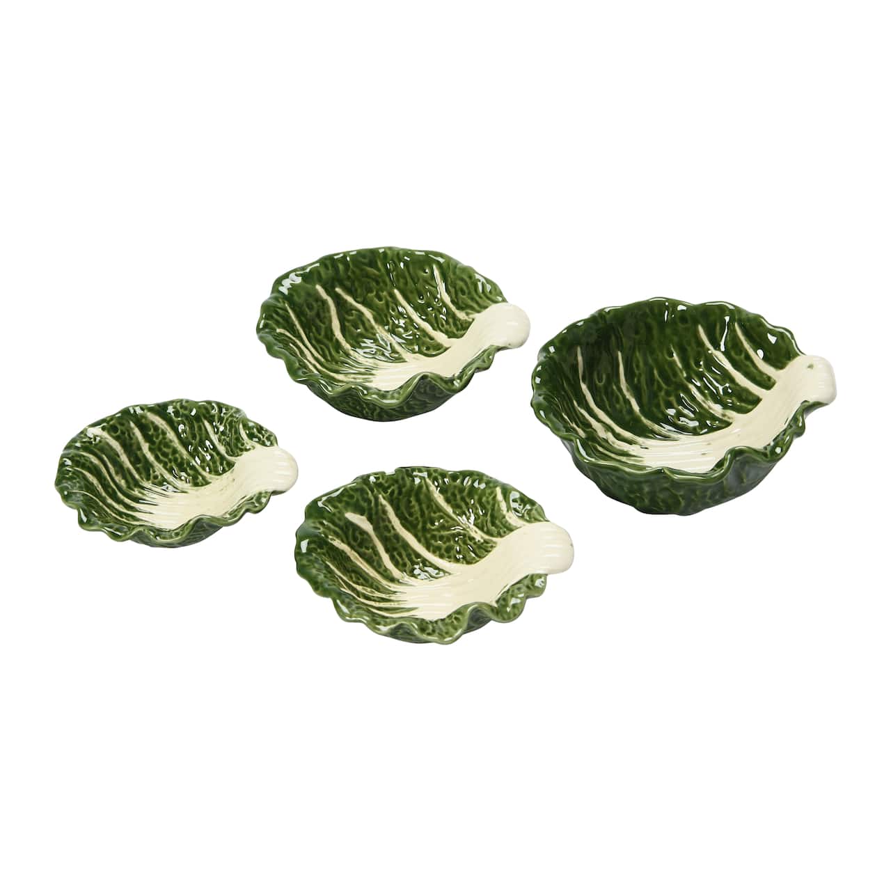 Hello Honey® Green Hand-Painted Cabbage Shaped Stoneware Bowls, 4ct.